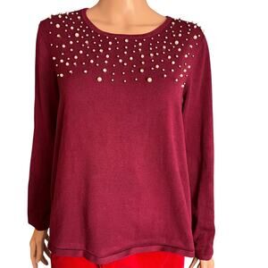 Liz Claiborne Wine Cropped Sweater XL Embellished Winter Holidays Parties Date